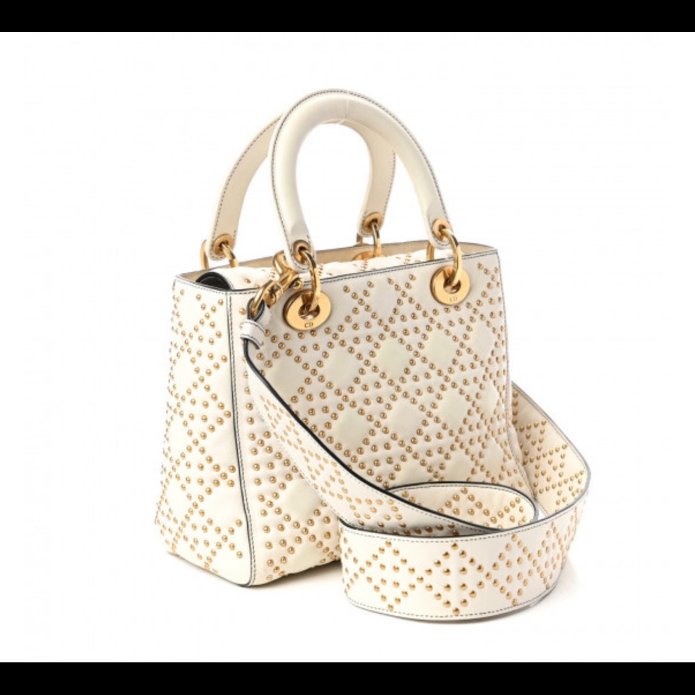Christian Dior calfskin cannage brass studded medium Lady DIOR - Picture 2 of 13